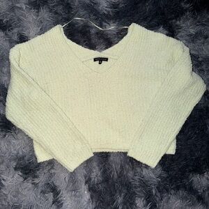 Kendall & Kylie Soft Sage Bouclé V-Neck Sweater